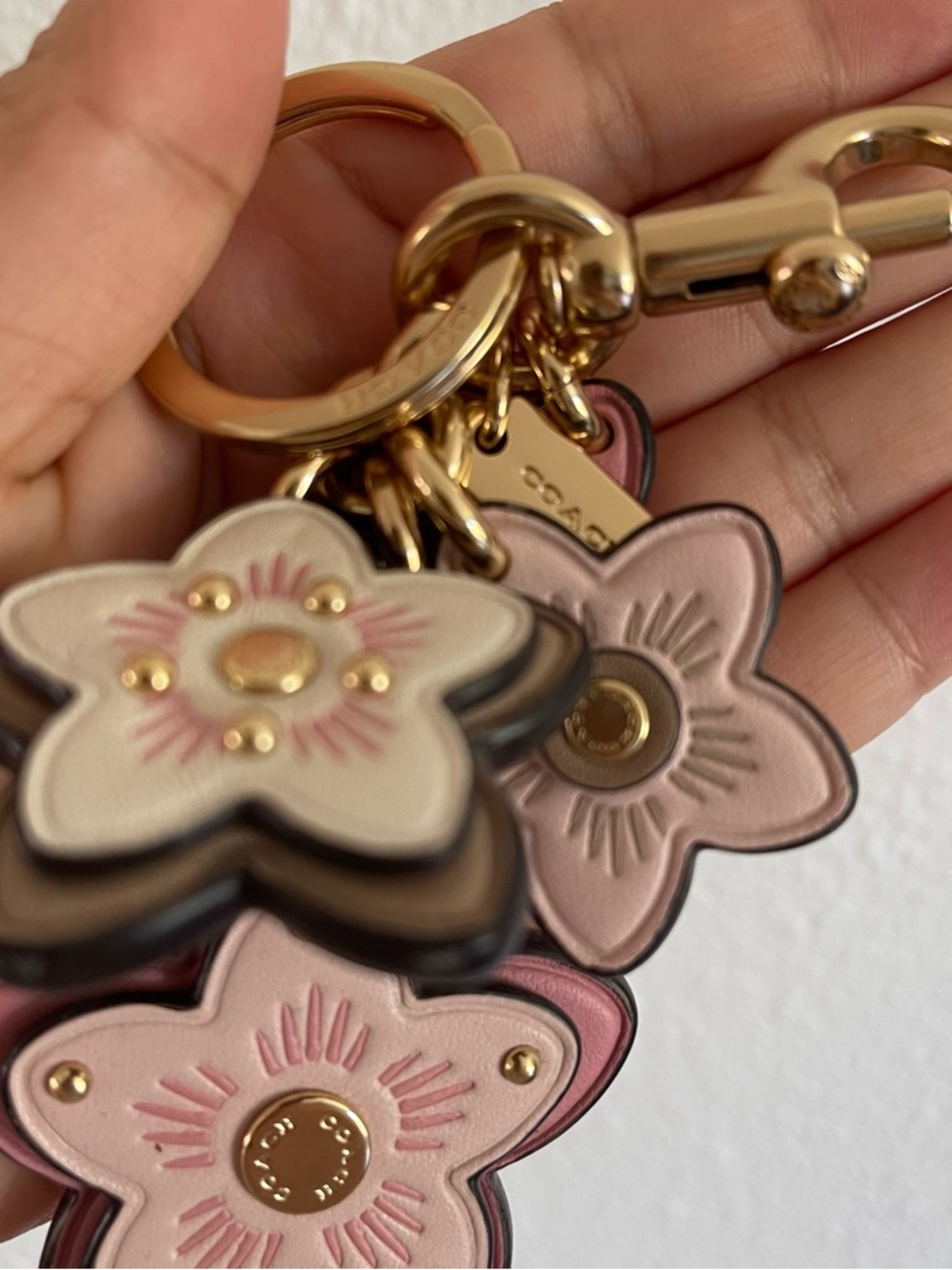 Coach Pink, Light Pink & White Floral Leather Keychain Charm FOB - Picture 6 of 7